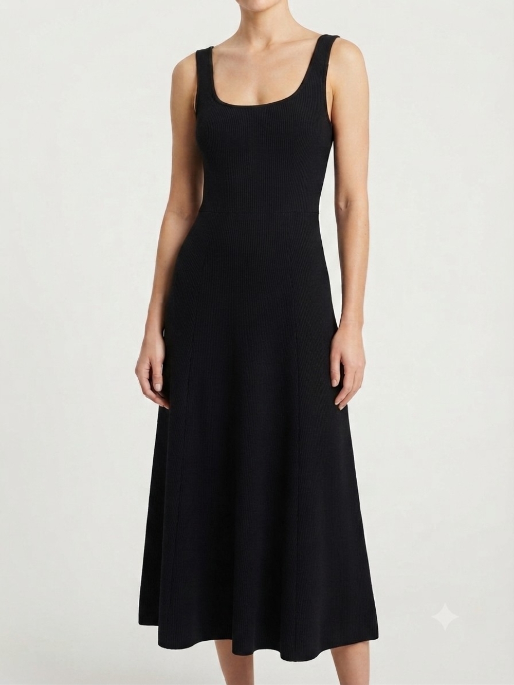 Ottod’Ame Black Ribbed Knit Scoop Neck Sleeveless Midi Dress Size 36